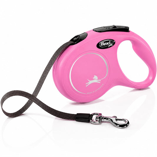 Flexi New Classic rullkoppel 5 meter i rosa färg för hundar upp till 15 kg.