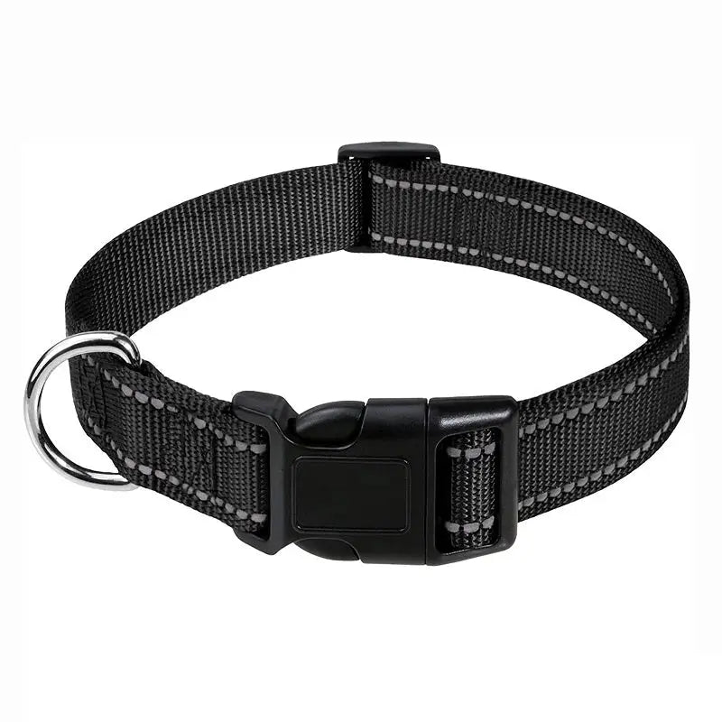 Basic hundhalsband i svart nylon med reflexdetaljer och justerbar passform.
