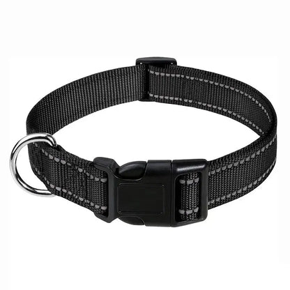 Basic hundhalsband i svart nylon med reflexdetaljer och justerbar passform.