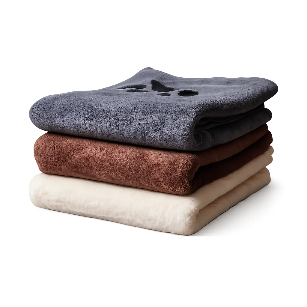 Ultraabsorberande mikrofiberhandduk för hund och katt i grå, brun och beige färg. Perfekt för att torka pälsen efter bad och promenader.