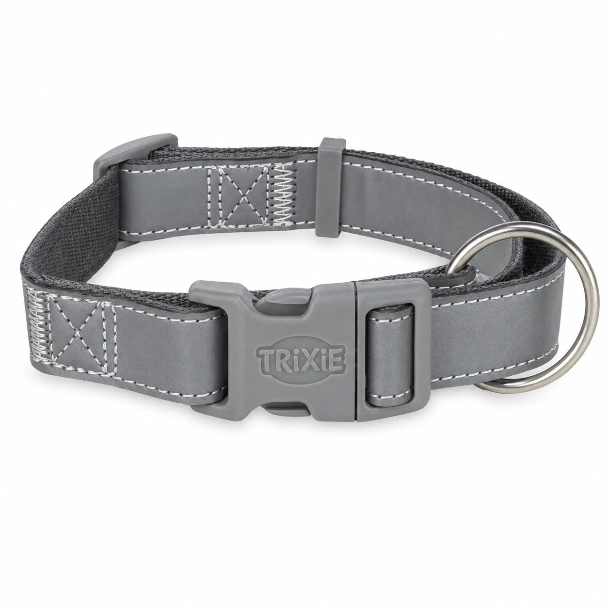 Trixie reflekterande hundhalsband i grå färg för medelstora och stora hundar, justerbar passform 36–55 cm.