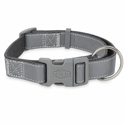 Trixie reflekterande hundhalsband i grå färg för medelstora och stora hundar, justerbar passform 36–55 cm.